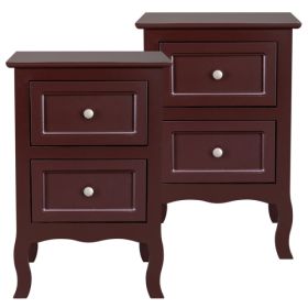 Brown Density Board Painted With Paint. Curved Legs. 40x30x60 Cm. Two Drawers. Headboard. American Country Style. 2 Pieces. N001