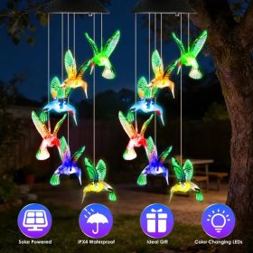 2PCS Hummingbird Solar Wind Chimes With Color Changing LED Lights, Waterproof Solar Powered Wind Chime For Outdoor Garden Patio Balcony Porch Home Dec