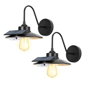 Solar Outdoor Barn Light, 3 Lighting Modes and Motion Sensor, 2-Pack Gooseneck Light Fixture, Farmhouse Wall Sconce, with E27 Bulb Compatible