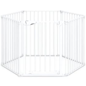 6-Panel Expandable Safety Gate (34.5"-154"), 270° Rotatable Baby/Pet Barrier For Fireplace Stairway Doorway-White
