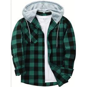 Plaid Hooded Button-up Coat (Option: Green-S)