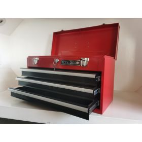 20.3inch Metal Tool Box With 2-4 Drawers Portable Steel Tool Chest With Metal Cylinder Lock And Latch Closure, Black And Red Two Color Powder Coating, (Option: Three Drawer-Black and Red)