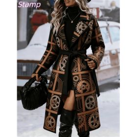 Women's Fashionable And Comfortable Printed Casual Long Coat (Option: Black10-L)