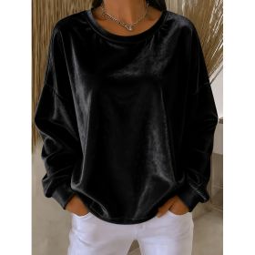 Casual Round-neck Velvet Solid-color Long-sleeve Shirt (Option: Black-M)
