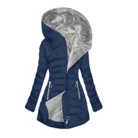 Slim-fit Cotton-padded Jacket Coat Hooded (Option: Navy gray background-XL)