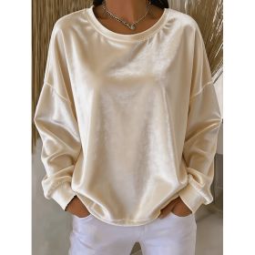 Casual Round-neck Velvet Solid-color Long-sleeve Shirt (Option: Beige-M)