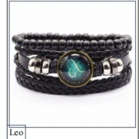 Vintage Braided Leather Cord Set Bracelet, Cowhide Hand Cord, Men's Leather Bracelet (Option: Leo)