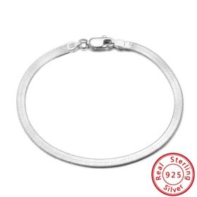 S925 Sterling Silver Bracelet Flat Snake Bone (Option: White Gold Color 3 Mm180mm-925 Silver)