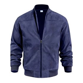 Men's Suede Solid Color Casual Retro Jacket (Option: Navy Blue-M)