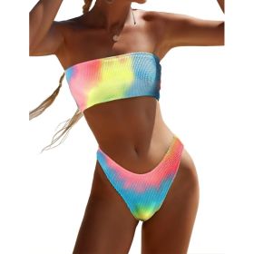 New Solid Color Snake Cloth Tube Top High Waist Bikini Sexy Swimsuit Swimwear (Option: Batik dyeing-M)