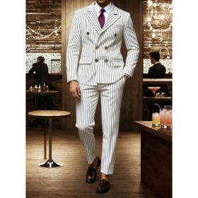 Mens Striped Business Suit Set (Option: White-M)