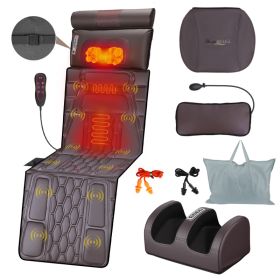 Flannel Full Body Massage Mat Multifunctional Massage Chair Pad With Heat Timer Shiatsu Neck Foot Massager Lumbar Pillow Carry Bag Earplugs Anti-Slip (Option: PU Brown)