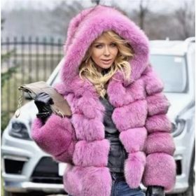 Women's Minimalist Hooded Patchwork Fur Grass Jacket (Option: Taro purple-S)