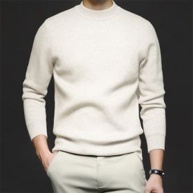 Men's Sweater Worsted Sweater Knitted Long Sleeve (Option: Ivory White-M)