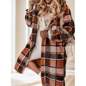 Women's Plaid Hooded Coat With Pocket Detail (Option: Brown-L)