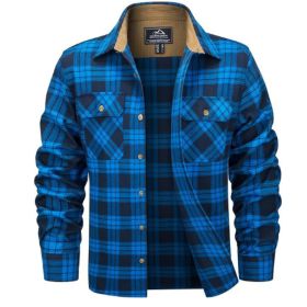 Fleece Lined Men's Jacket Long Sleeve Lapel Plaid (Option: Bao LAN Ge-4XL)