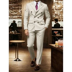 Mens Striped Business Suit Set (Option: Beige-S)