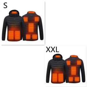 New Heated Jacket Coat USB Electric Jacket Cotton Coat Heater Thermal Clothing Heating Vest Men's Clothes Winter (Option: Black Zone8 2PC-Set4)