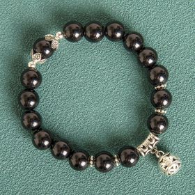 10MM Hollow Ball Korean Style Crystal Opal Beaded Bracelet (Option: Black)