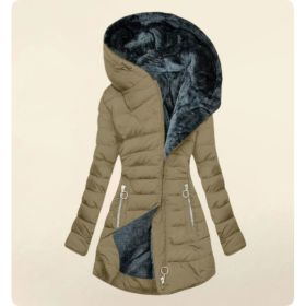 Slim-fit Cotton-padded Jacket Coat Hooded (Option: Khaki-M)