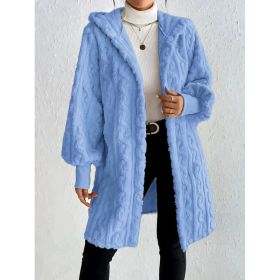 Hooded Double-sided Plush Cuff Thread Long Coat (Option: Light Blue-M)