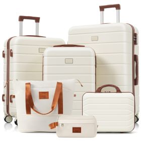 Travelpro Max 6-Piece Hardside Luggage Set with TSA Lock, 14/20/24/28 Inch Spinner Suitcase Set with Expandable Travel Duffel Bag & Waterproof Toiletr (Option: Ivory)