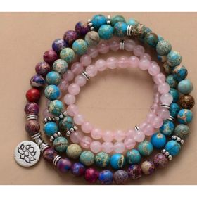 Amazon Stone Tiger Eye Stone Bracelet Necklace 108 Buddha Beads Lotus Bracelet (Option: Fenjing plus the emperor-1PC)