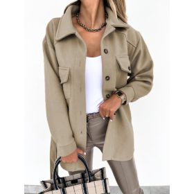 Lapel Jacket Fashion Casual Single-Breasted Coat With Belt Spring Autumn Women's Clothing (Option: Khaki-S)