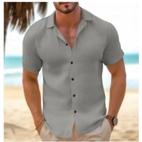 Men's Short-Sleeved Button-Down Shirt Summer Slim-Fit Lapel Shirts Casual Beachwear Clothing (Option: Light grey-M)