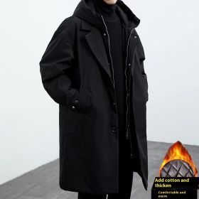 Coat Coat Men's False Two Pieces Hooded Mid-length Trench Coat (Option: FY002 Black With Cotton-L)