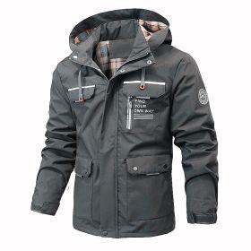 Men's Outdoor Casual Shell Jacket Sports Hooded Fleece Jacket Coat (Option: Grey-M)