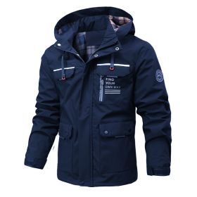 Men's Outdoor Casual Shell Jacket Sports Hooded Fleece Jacket Coat (Option: Dark Blue-M)