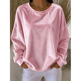 Casual Round-neck Velvet Solid-color Long-sleeve Shirt (Option: Pink-L)
