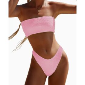 New Solid Color Snake Cloth Tube Top High Waist Bikini Sexy Swimsuit Swimwear (Option: Light pink-XL)