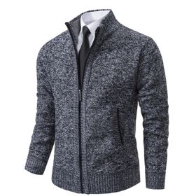 Men's Solid Color Stand Collar Cardigan Sweaters Coat (Option: Dark Gray2-L)
