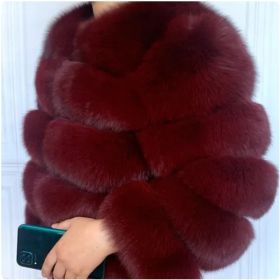 Short Women's Long-sleeved Winter Fur Coat Overcoat (Option: Wine Red-XL)