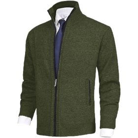 Men's Solid Color Stand Collar Cardigan Sweaters Coat (Option: Army Green-L)