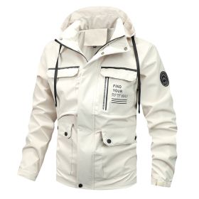 Men's Outdoor Casual Shell Jacket Sports Hooded Fleece Jacket Coat (Option: Beige-XL)
