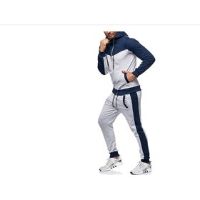 Men's Hooded Color Block Casual Cardigan Set (Option: Navy Blue-3XL)
