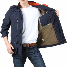 Men's Medium To Long Casual Outdoor Hooded Plus Size Jacket (Option: Blue-2XL)