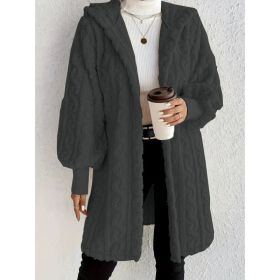 Hooded Double-sided Plush Cuff Thread Long Coat (Option: Dark Grey-XL)