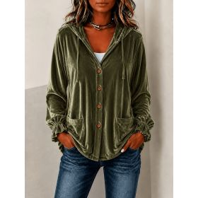 Solid-color Hooded European-style Button-up Coat (Option: Army Green-L)