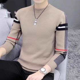 Slim-fit Contrast Colors Round Neck Base Knitwear Men's Sweater (Option: 6766 Khaki-L)