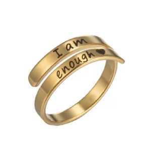 Stainless Steel Ring Retro English Double Ring (Option: Gold-Adjustable Opening)