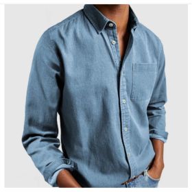 Men's Shirt New Long Sleeve Lapel (Option: Sky Blue-4XL)