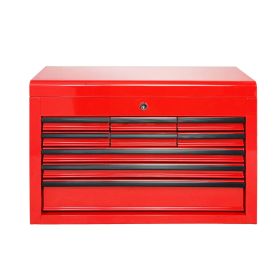 Heavy Duty Metal Tool Box, 24-inch, Portable Metal Tool Box with 9 Drawers, Small Tool Chest with EVA Liners, Ball Bearing Slide Drawers Locking & Pow (Option: Red)