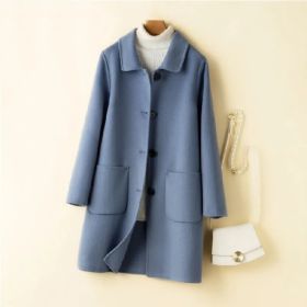 Korean Style Double-sided Cashmere Woolen Coat (Option: Blue-XL)