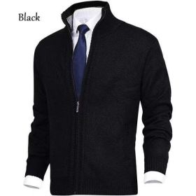 Men's Solid Color Stand Collar Cardigan Sweaters Coat (Option: All Black-M)