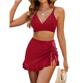 Split Bikini Cover Belly Slimming Swimsuit Suit (Option: Red-L)
