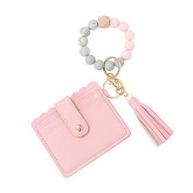 Women's Silicone Beads PU Tassel Silicone Bracelet Keychain (Option: pink)